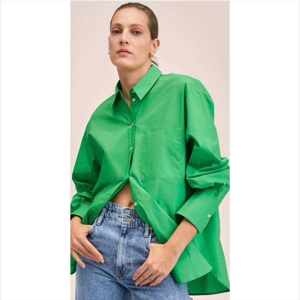 Women's Oversized Kelly Green Collared Shirt from Mango Size XS